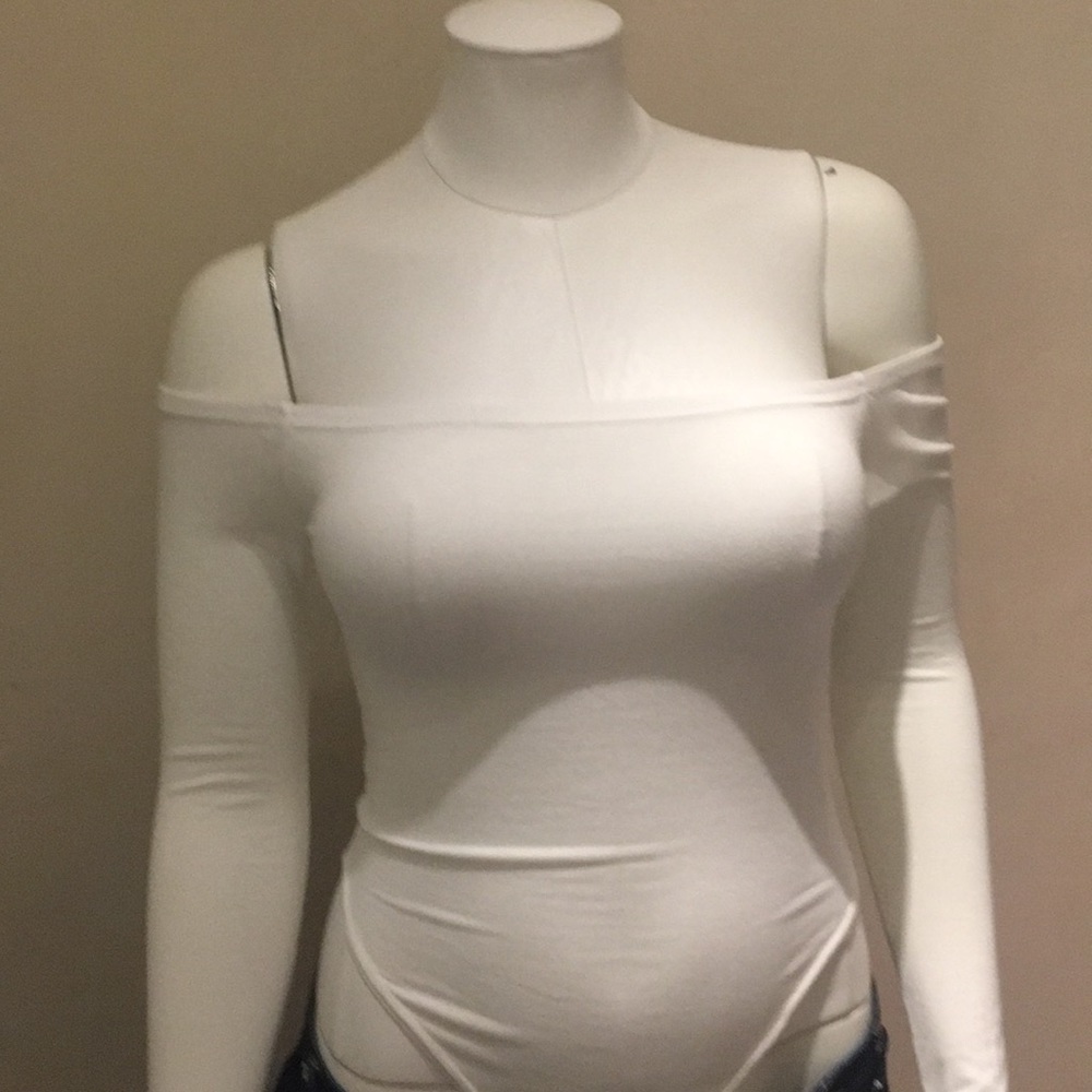Boohoo off shoulder bodysuit.